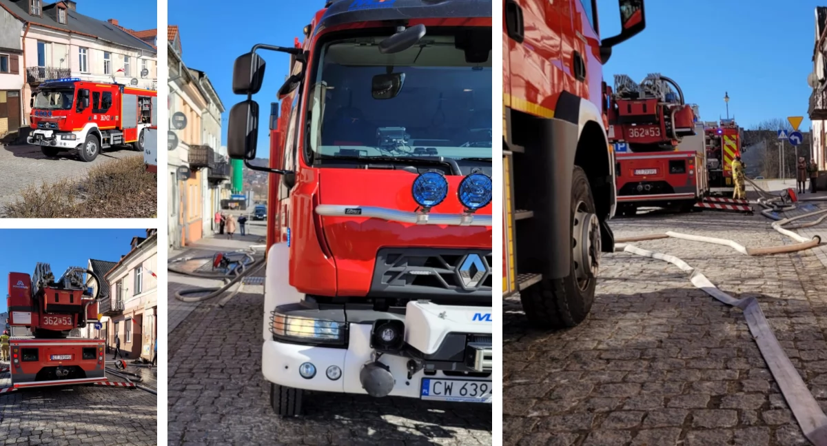 Pożary interwencje straży , Pożar Włocławku zastępy straży pożarnej gasiły ogień Starym Rynku - zdjęcie, fotografia