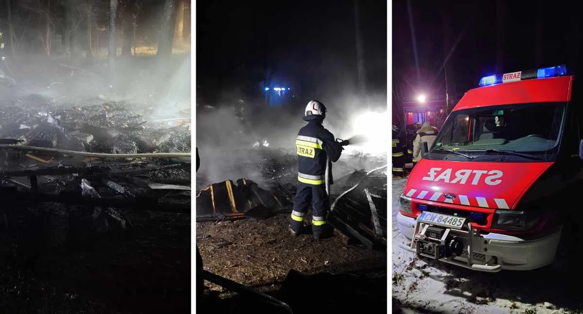 Pożary interwencje straży , Pożar Jeziorem Wójtowskim Domek letniskowy spłonął doszczętnie - zdjęcie, fotografia
