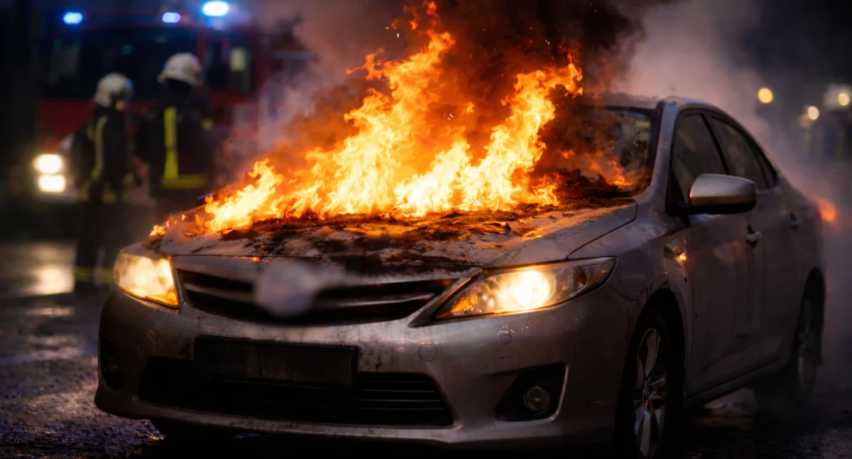 Pożary interwencje straży , Płonęła toyota Włocławku Strażacy wykluczają podpalenia - zdjęcie, fotografia