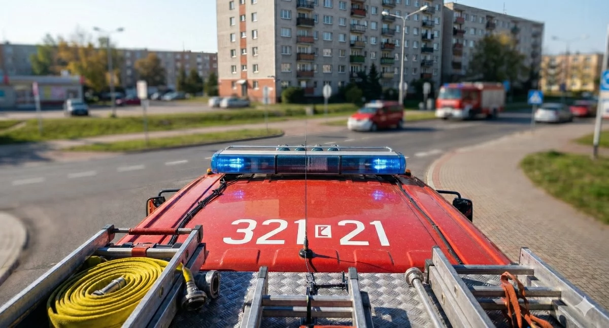 Pożary interwencje straży , Pożar wieżowcu Włocławku Akcja straży Placu Kolanowszczyzna - zdjęcie, fotografia