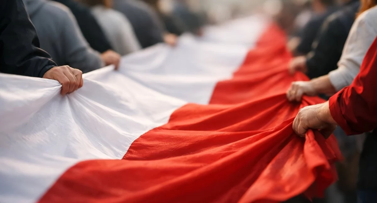 Święta państwowe i religijne, Majówka Brześciu Kujawskim metrowa flaga wspólne świętowanie - zdjęcie, fotografia