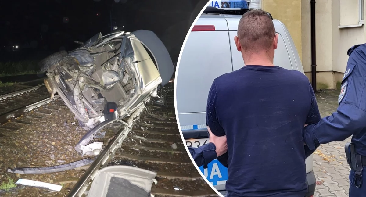 Wypadki drogowe, Wjechał pociąg uciekł Ranną pasażerkę zostawił rozbitym aucie - zdjęcie, fotografia