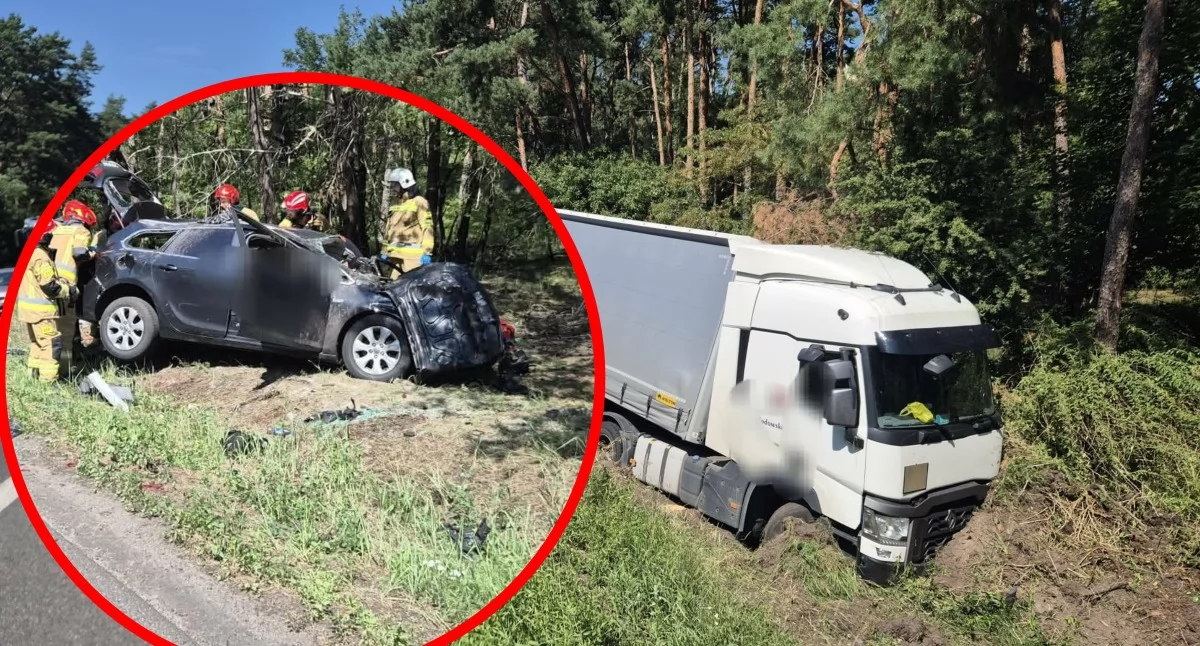 Wypadki drogowe, Zderzenie osobówki ciężarówką Włocławkiem Jedna osoba trafiła szpitala - zdjęcie, fotografia