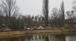 Zdjęcie dotyczy: Park H. Sienkiewicza we Włocławku zmienia oblicze. Mieszkaniec pyta co się stało z drewnem z wycinki?