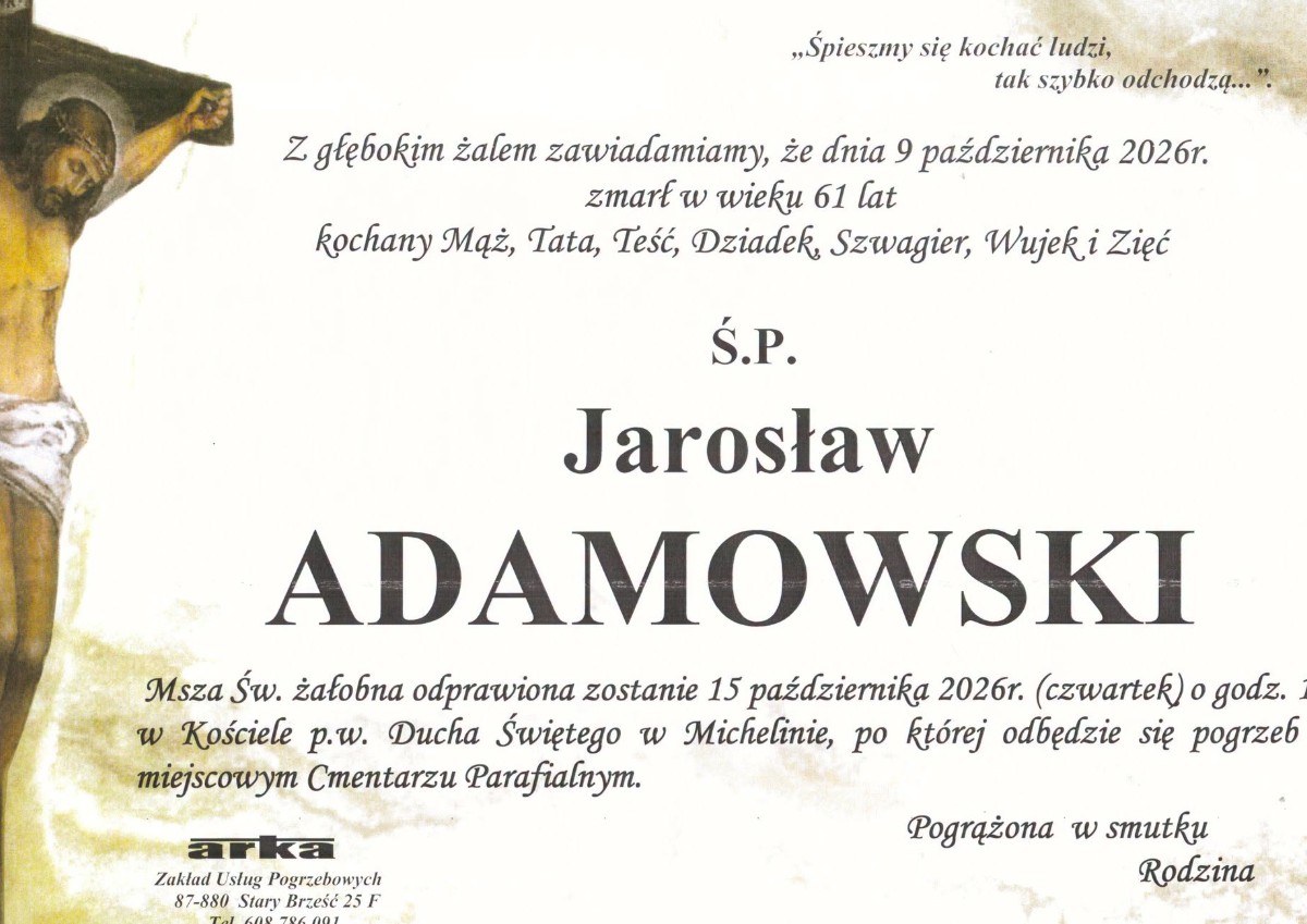 Nekrolog: śp. Jarosław Adamowski, zm. 9 października 2026 r.