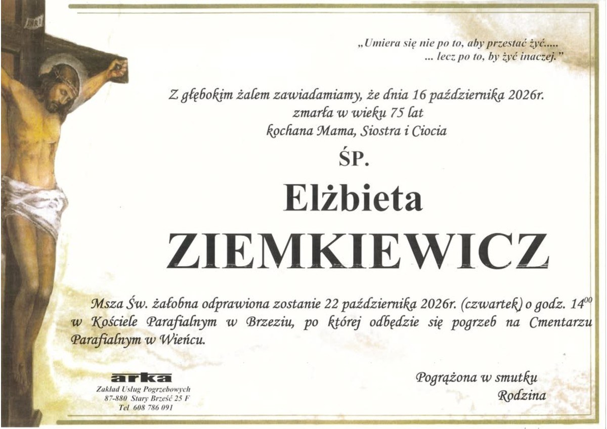 Nekrolog: śp. Elżbieta Ziemkiewicz, zm. 16 października 2026 r.