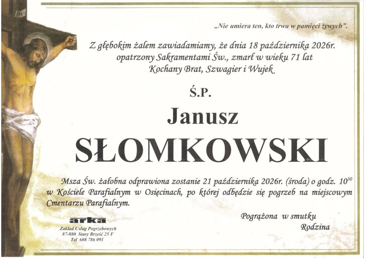 Nekrolog: śp. Janusz Słomkowski, zm. 18 października 2026 r.