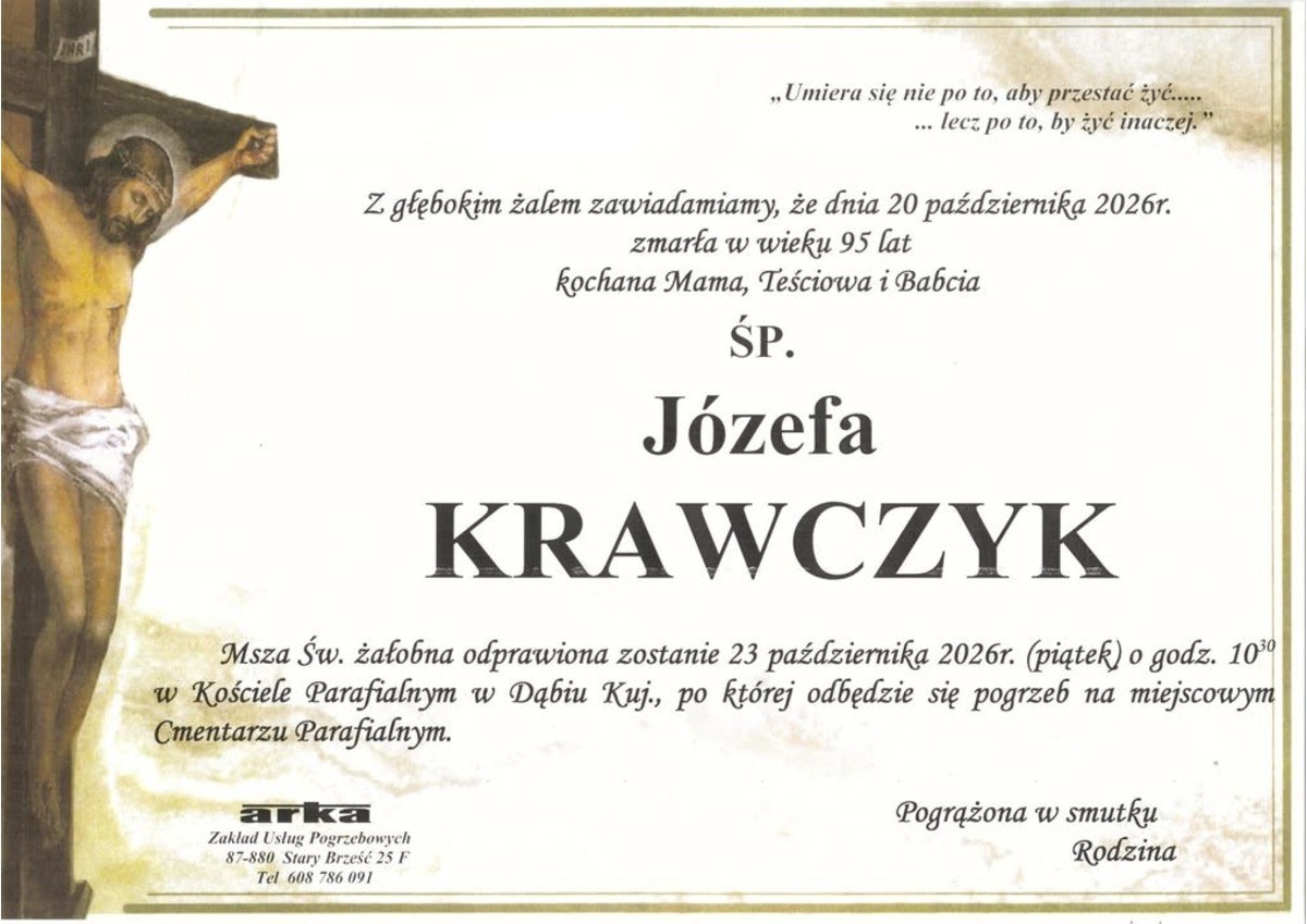 Nekrolog: śp. Józefa Krawczyk, zm. 20 października 2026 r.