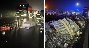 Autostrada A1 zalana zniczami. Kierowca tira stracił panowanie nad pojazdem [ZDJĘCIA]