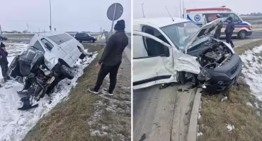 Wypadek na obwodnicy Lubrańca. Zderzenie busa z osobówką w Korzeszynku
