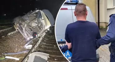 Wjechał pod pociąg i uciekł. Ranną pasażerkę zostawił w rozbitym aucie